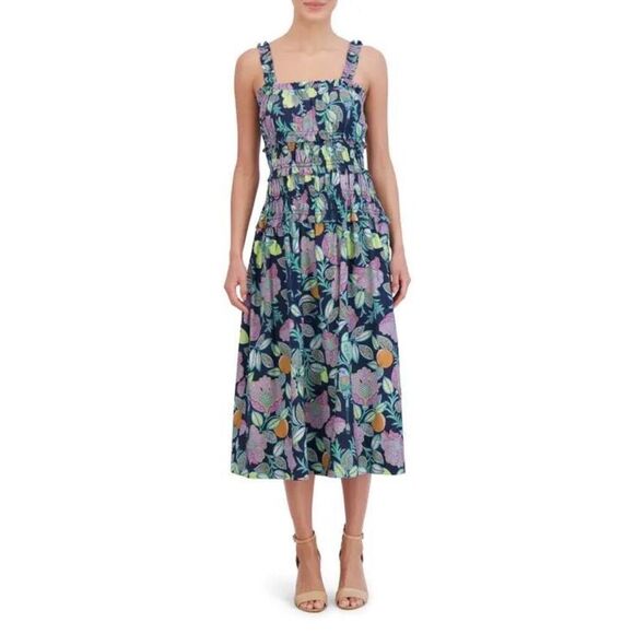 Eliza J Womens Multicolor Floral Sleeveless Cotton Smocked Midi Sundress Size 10 - Picture 1 of 8
